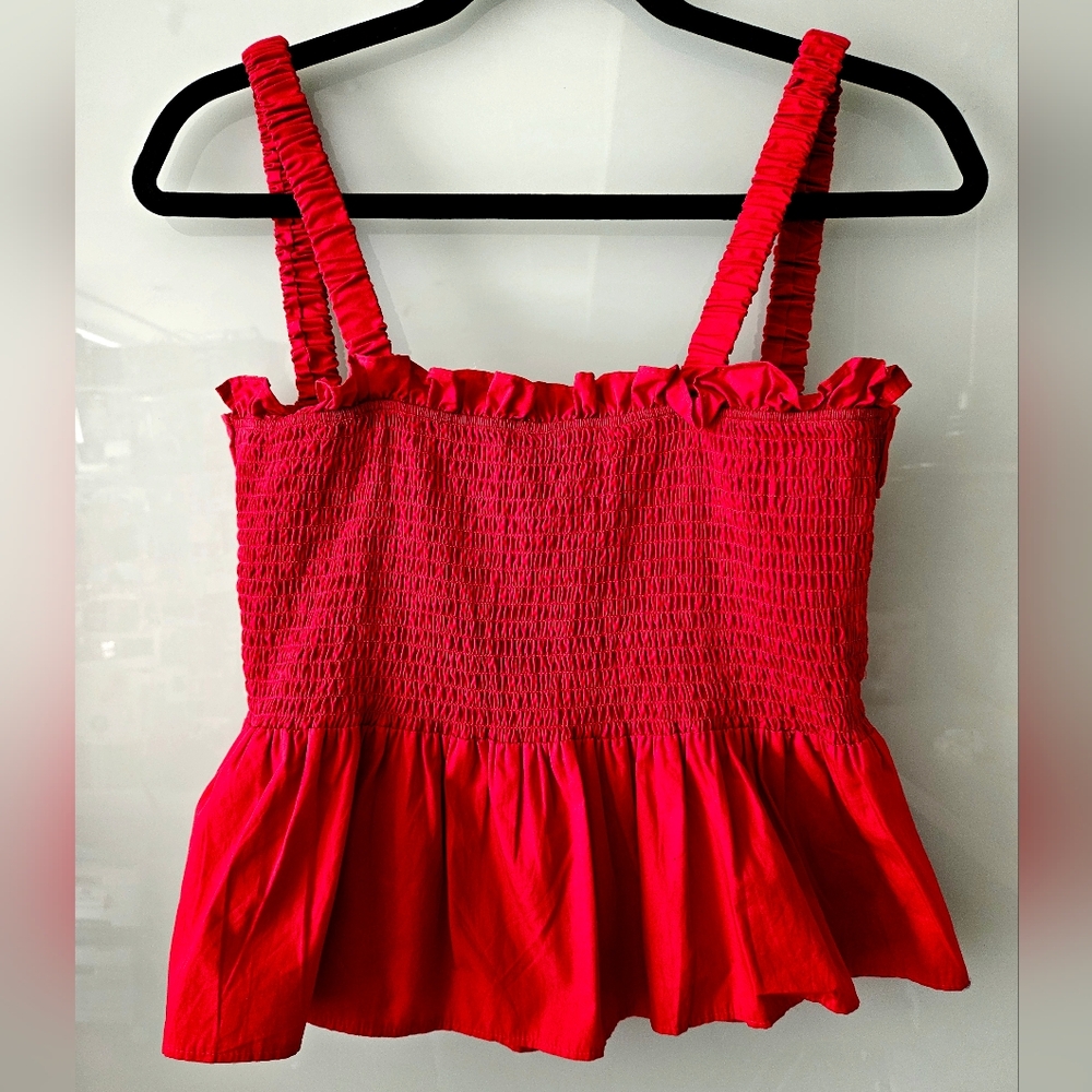 TOPSHOP super cute rouge red smocked baby doll crop top perfect for Valentine's